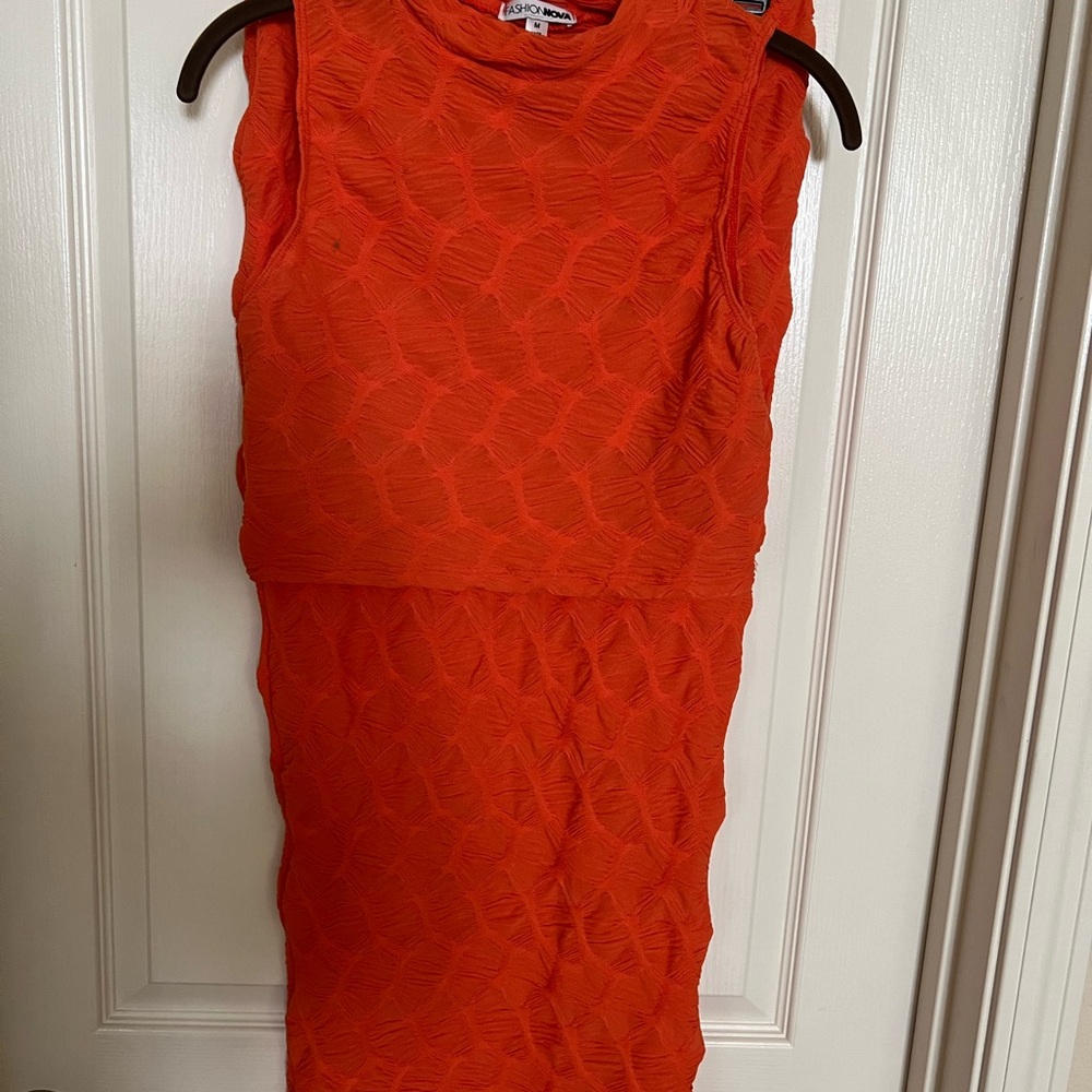Fashion Nova Orange Textured Skirt Set
